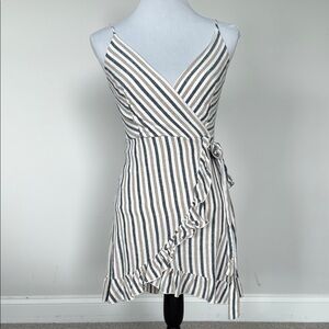 Sage Striped Faux Wrap Mini Dress in Blue and White Sz SM